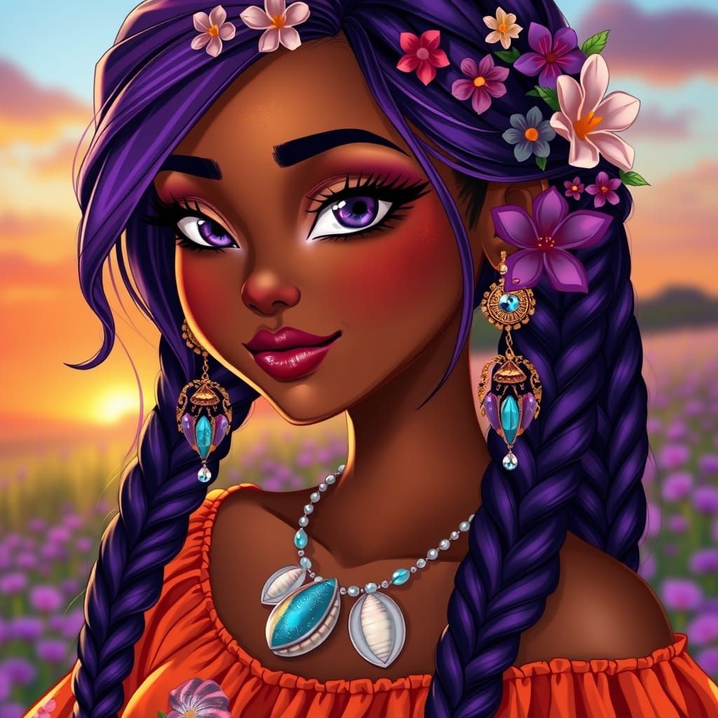 Ethereal Boho Goddess in Sunset Meadow