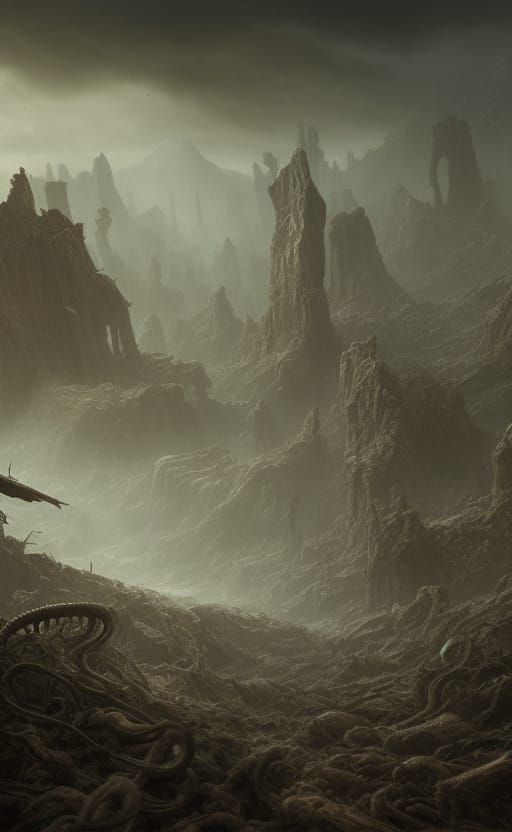 Cthulhu's Post-Apocalyptic Landscape in Dark Fantasy Style