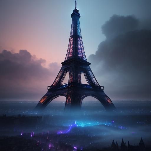 Eiffel Tower in Glowing Surreal Fantasy World