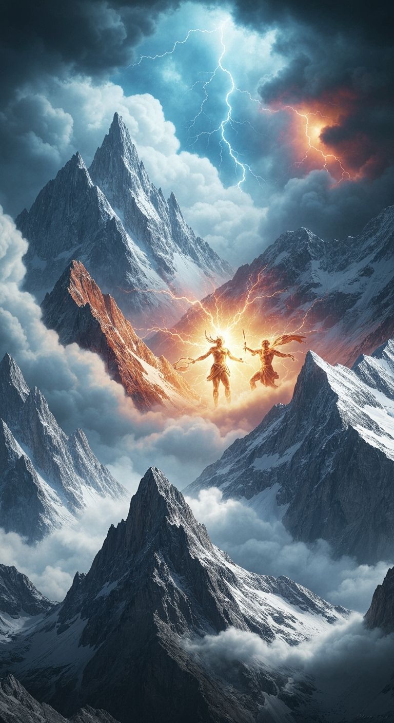 Divine Battle Over Swiss Alps in Cinematic Style