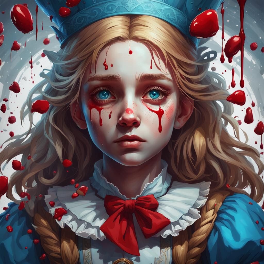 Alice in Wonderland Crying: Hyperdetailed Portrait