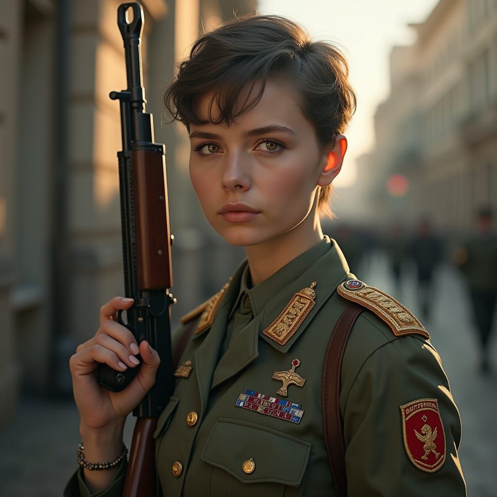 Hyperrealistic Russian Soldier in Olive Green Uniform