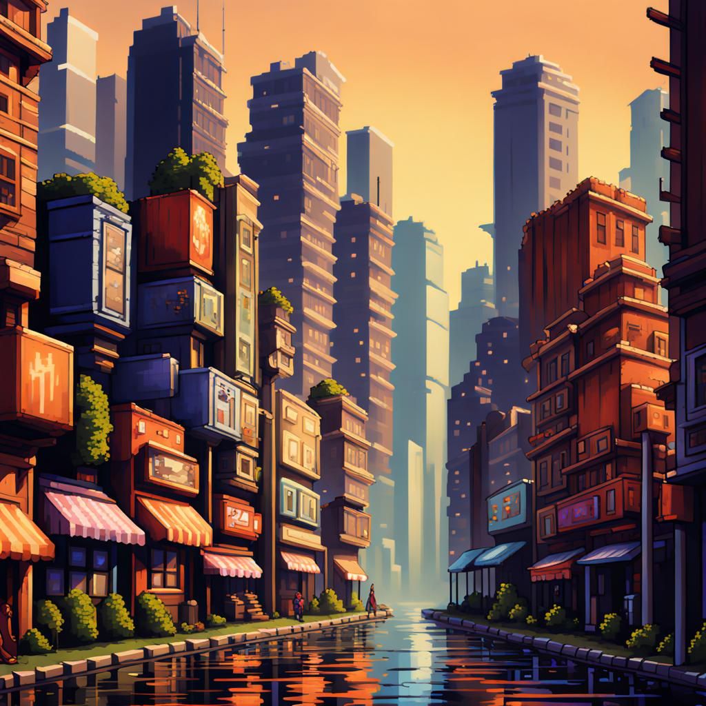8-Bit City Pixel Art in Renaissance Style