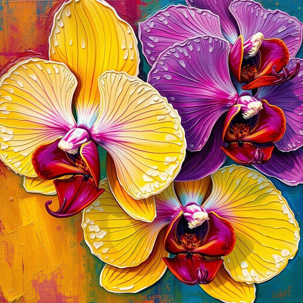 Vibrant Impasto Orchids in Van Gogh Style