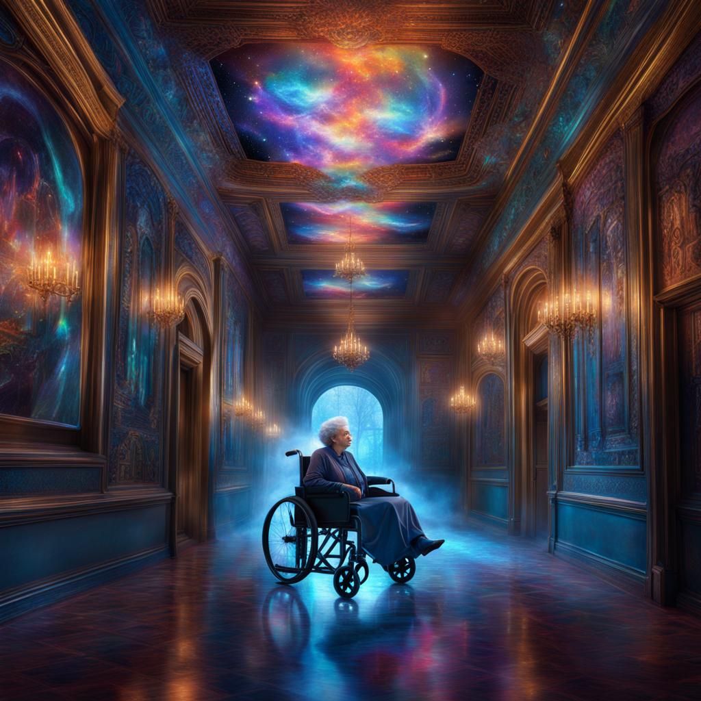 Ghosts Playing in Hallway: Holographic Astral Illustration