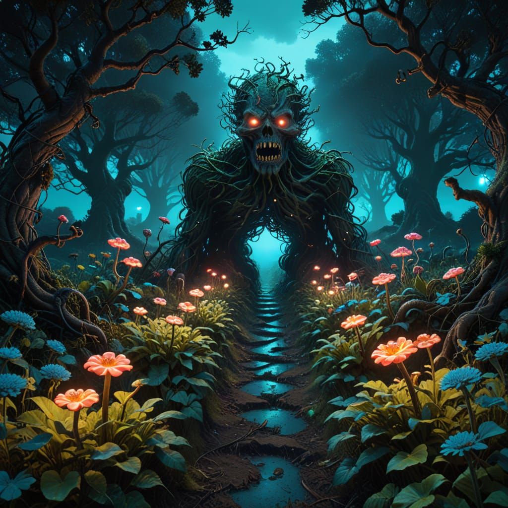 Ominous Garden Maze in Dark Fantasy Style