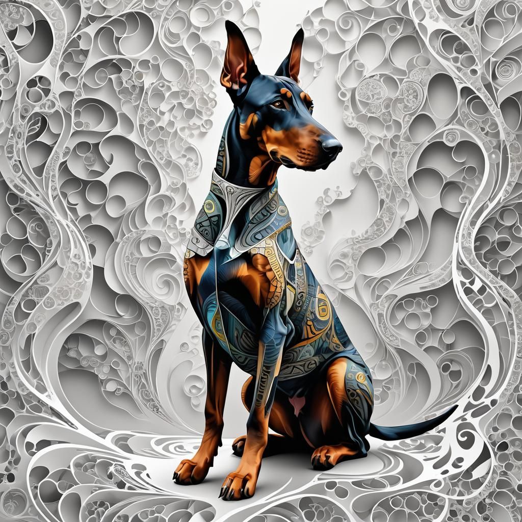 Vibrant Fractal Doberman Dog Digital Art