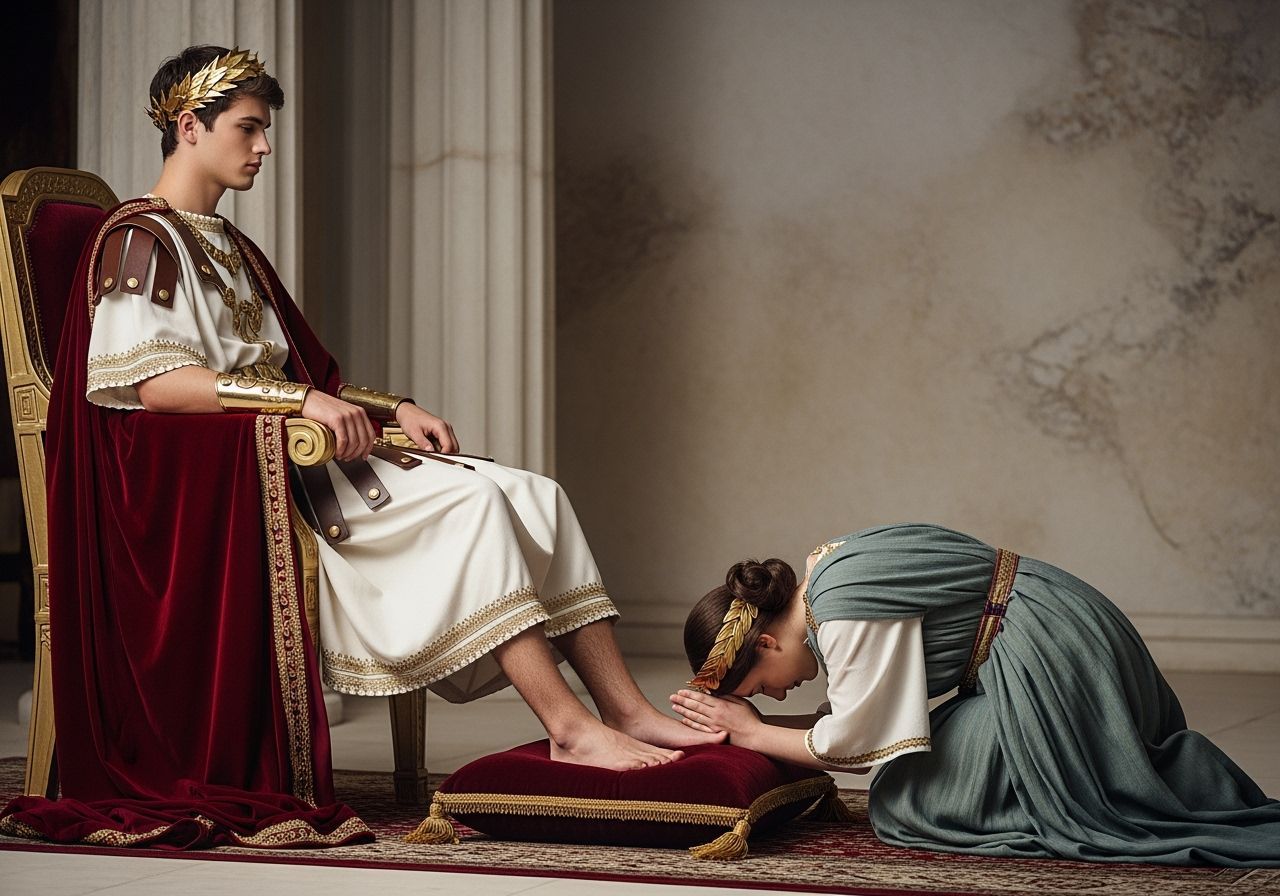 Barefoot Roman Emperor with Kneeling Servant
