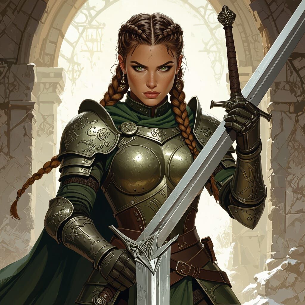 Armored Woman Warrior Ready for Battle