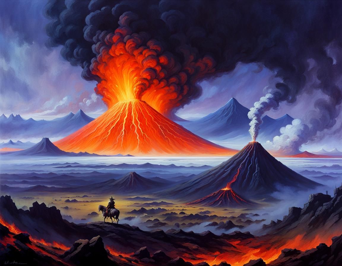 Grimdark Skull Volcano in Retro Fantasy Style