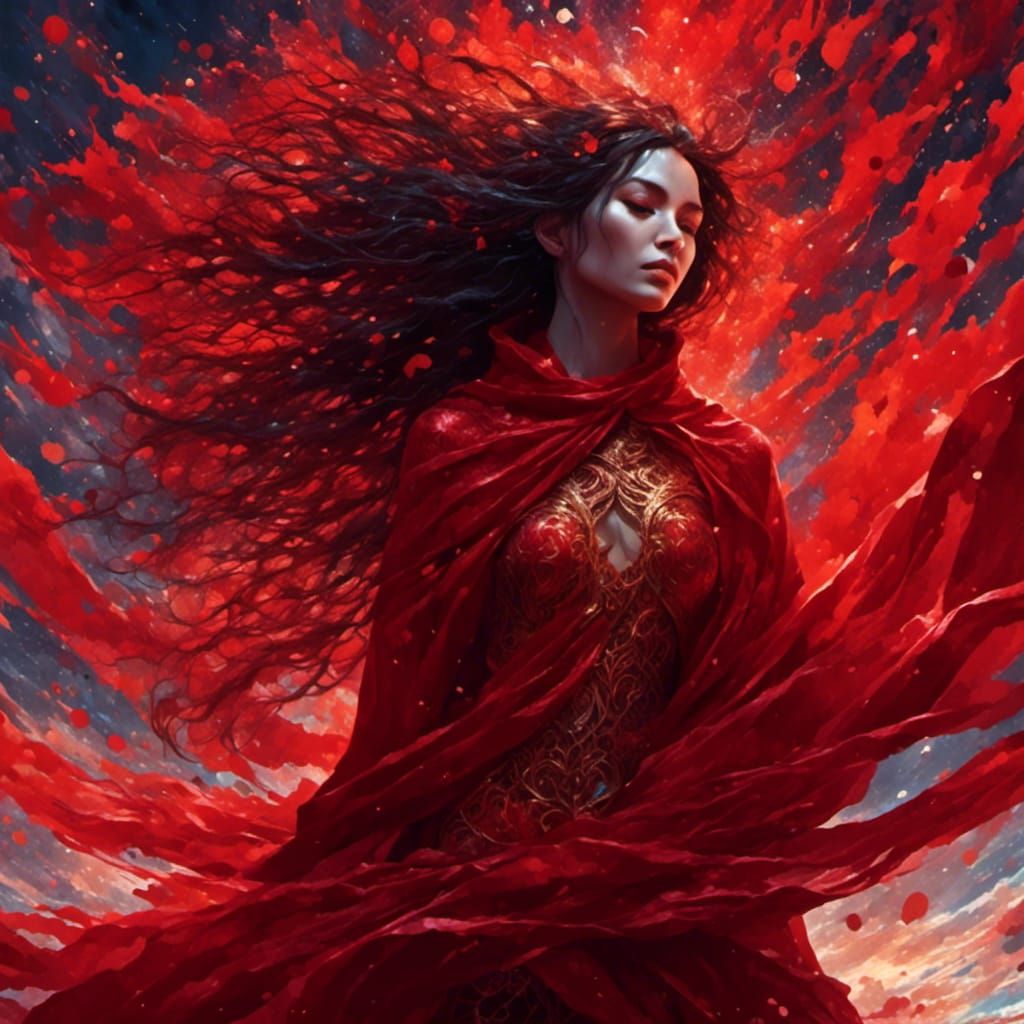 Woman in Red Velvet: Detailed Fantasy Art