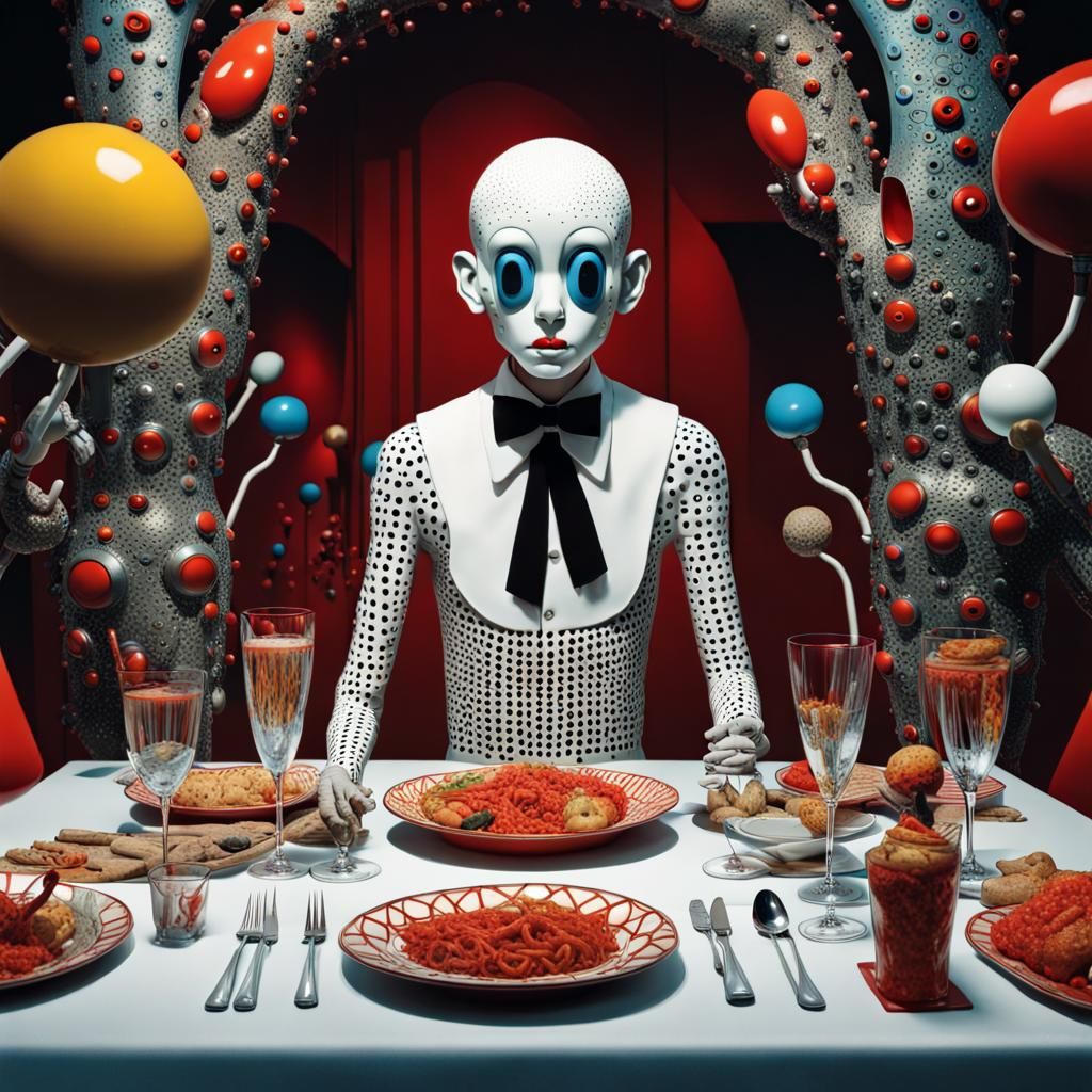 Cyborg Pinocchio Dinner: Intricate and Enigmatic Artwork