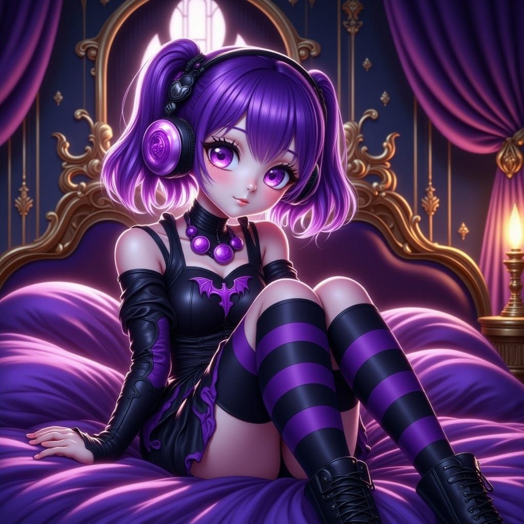 Gothic Lolita Anime Girl with Vibrant Purple Hair