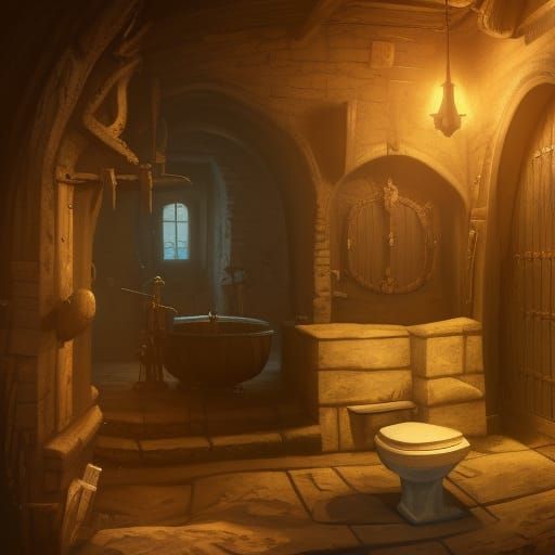 Toilet in Dungeon: Detailed Matte Painting