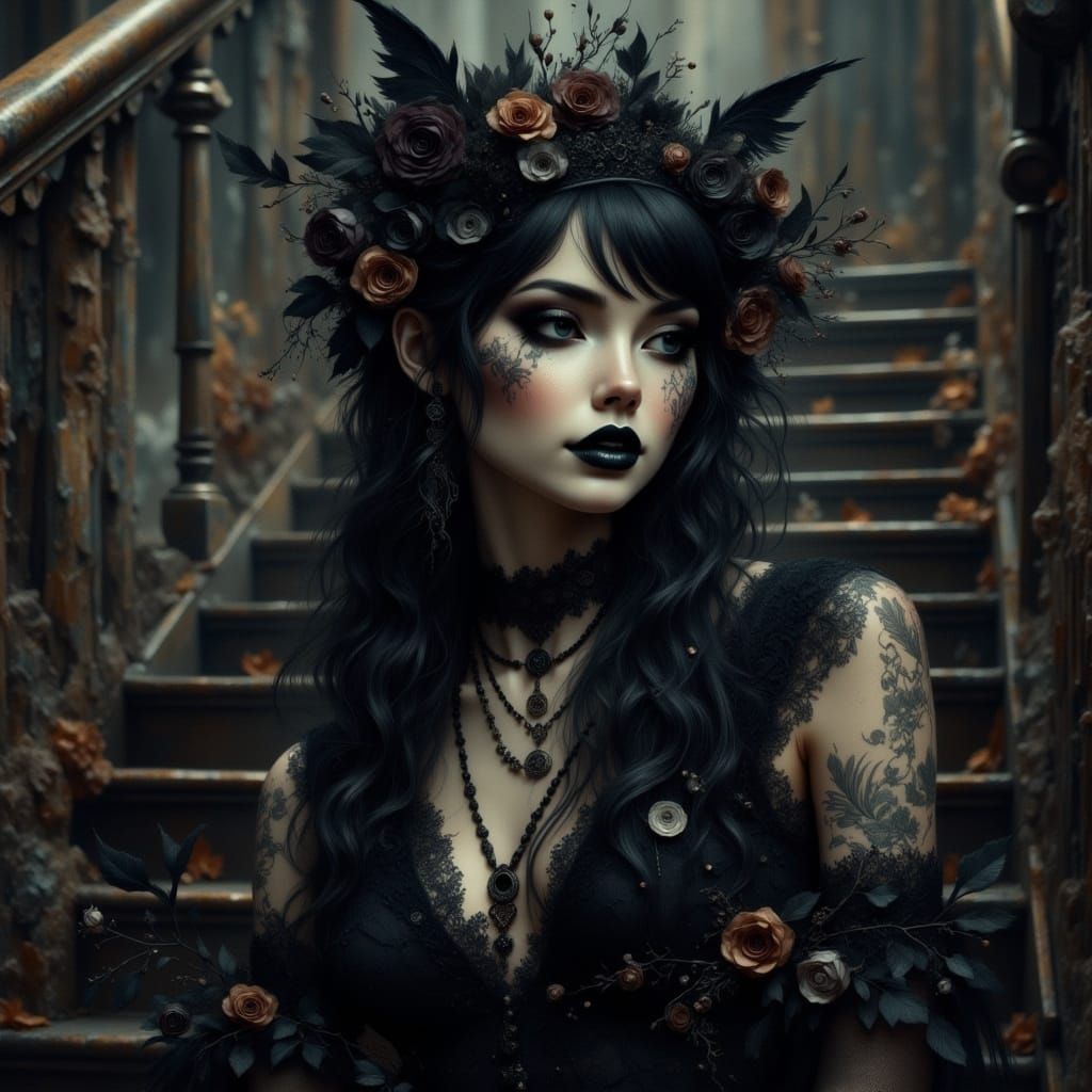Gothic Dark Flower in Haunting Watercolor Style