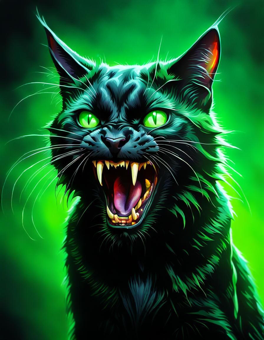 Terrifying Vicious Black Cat Ready to Strike