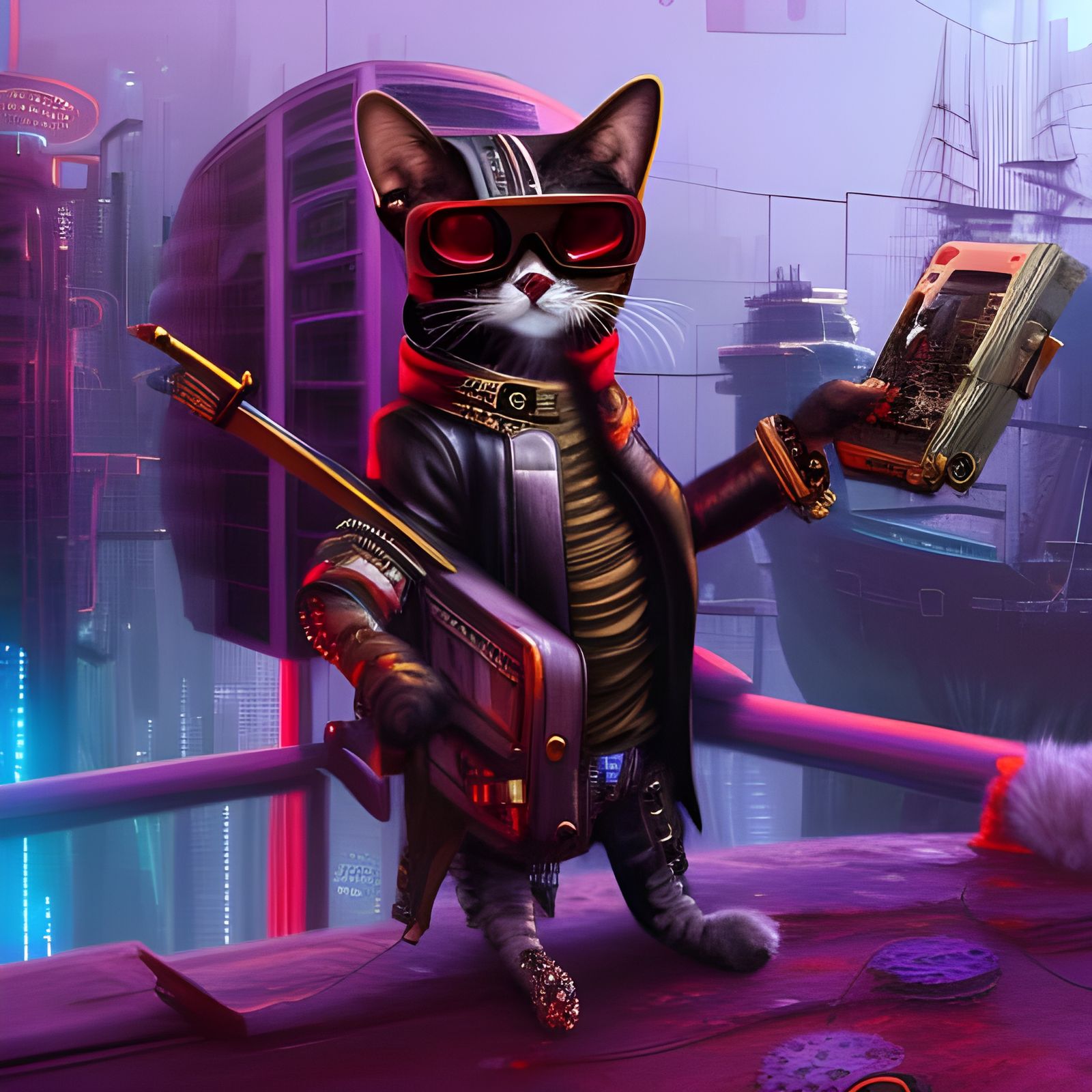 Cyberpunk Pirate Cat in Detailed Matte Painting