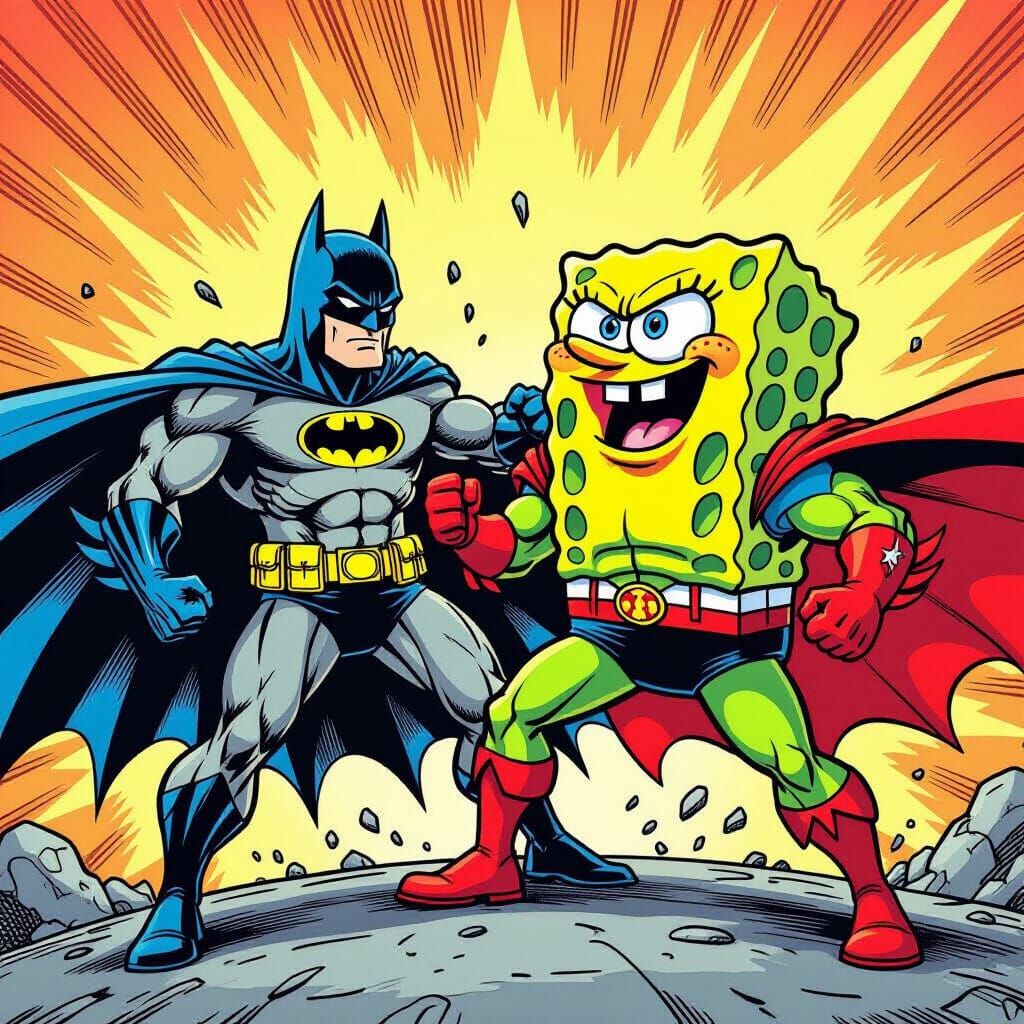 Spongebob and Batman Comic Book Battle