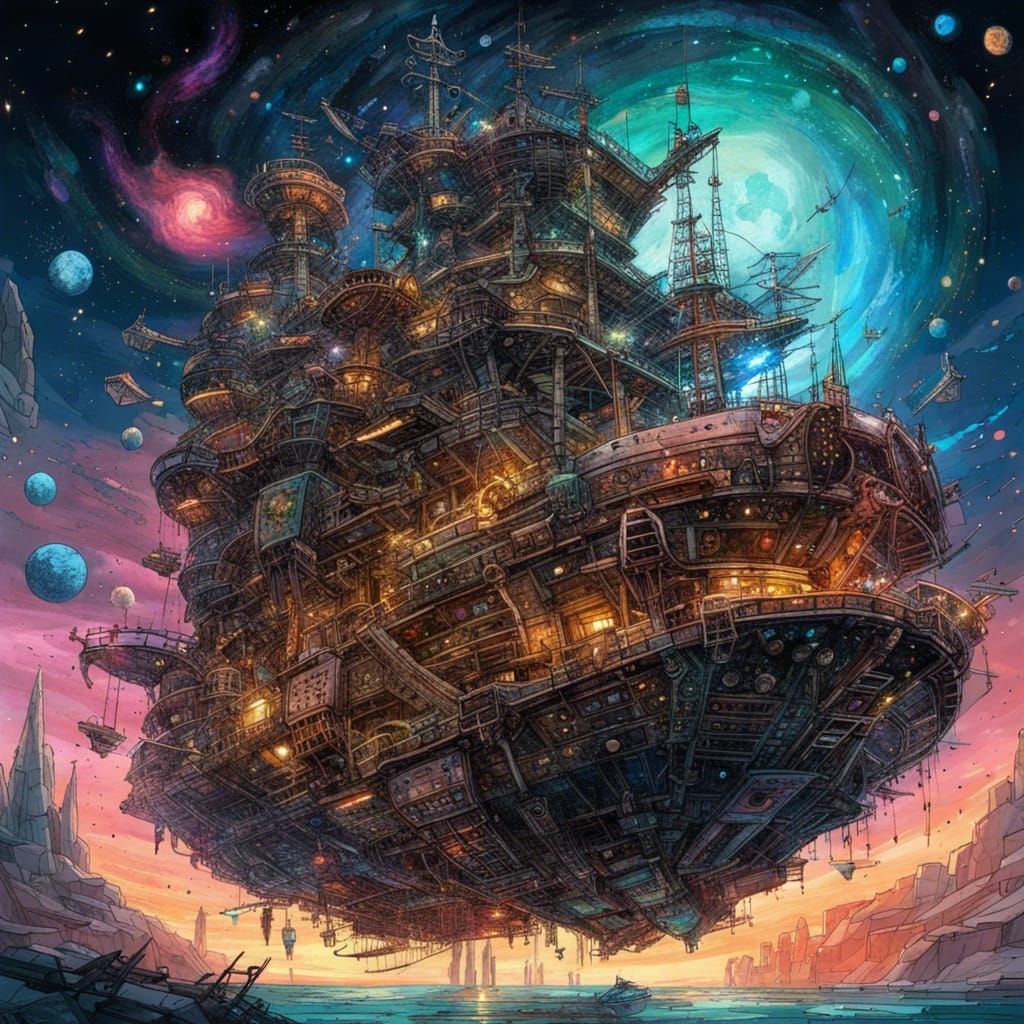 Pirate Ship Soaring Through a Cinematic Spacescape