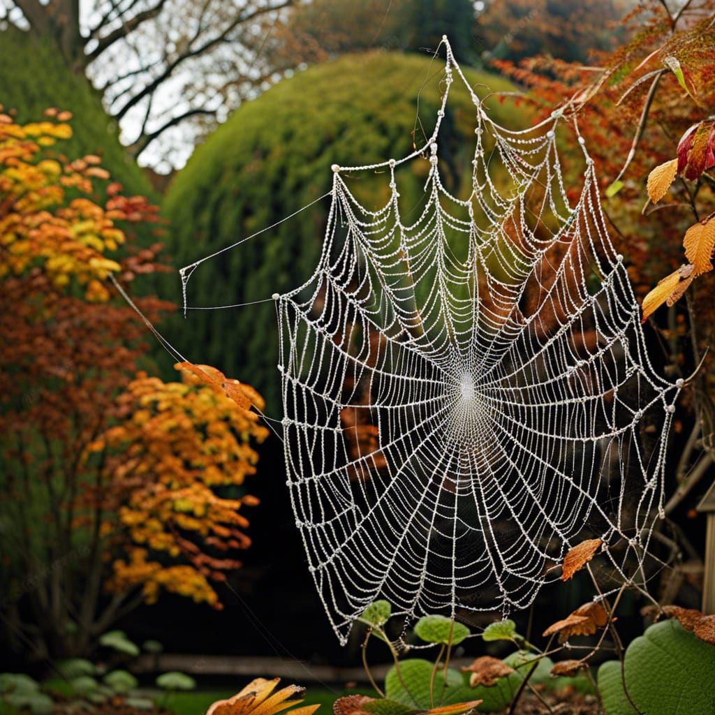Lace Spiderweb in Autumn Garden