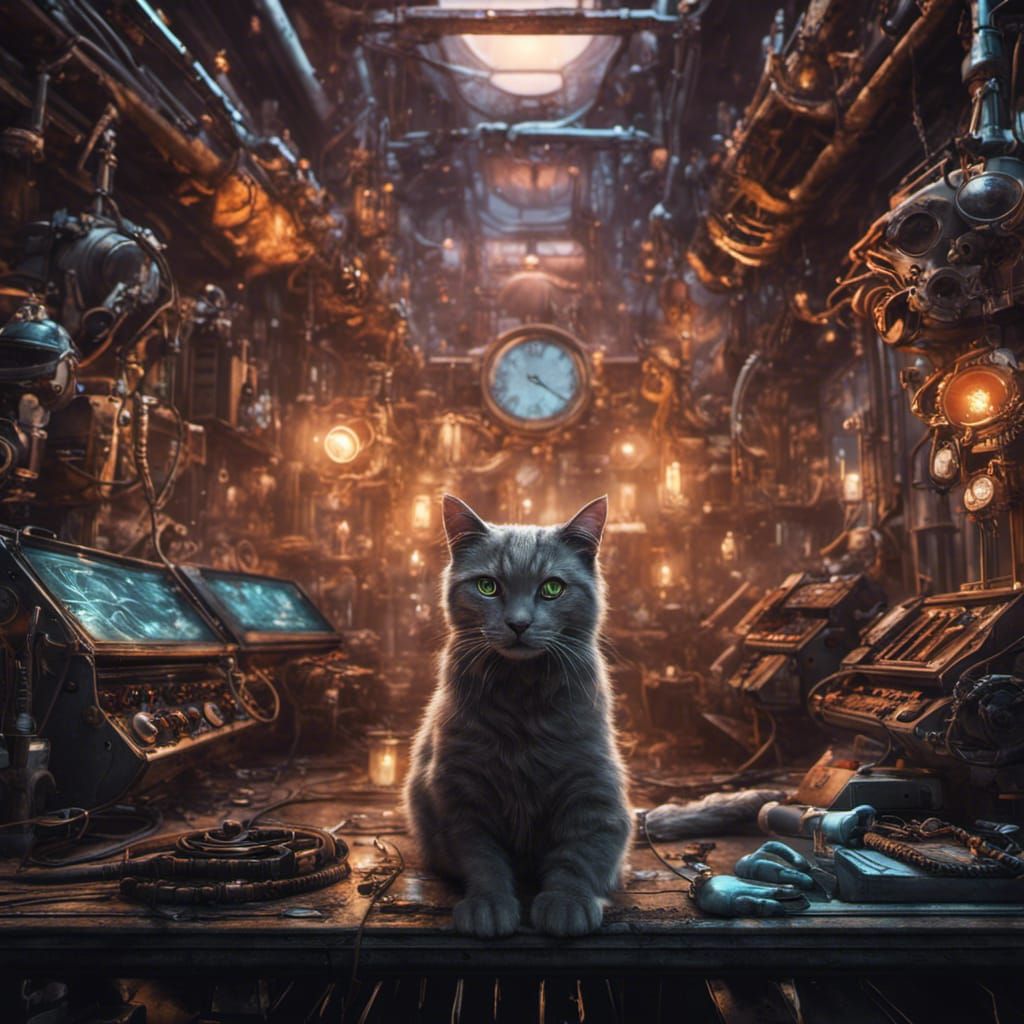 Steampunk Cat in Synth Punk Apocalypse
