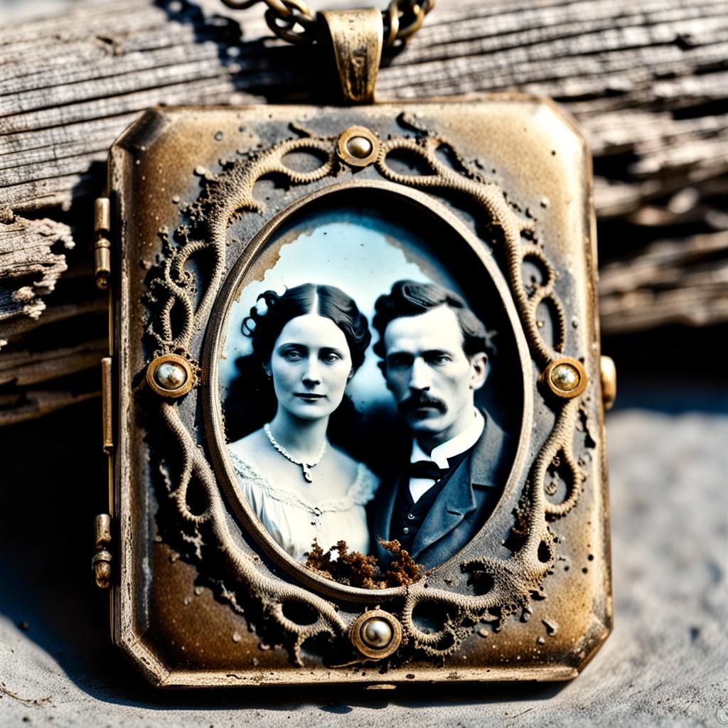 Vintage Locket with 1880s Photo on Seashore