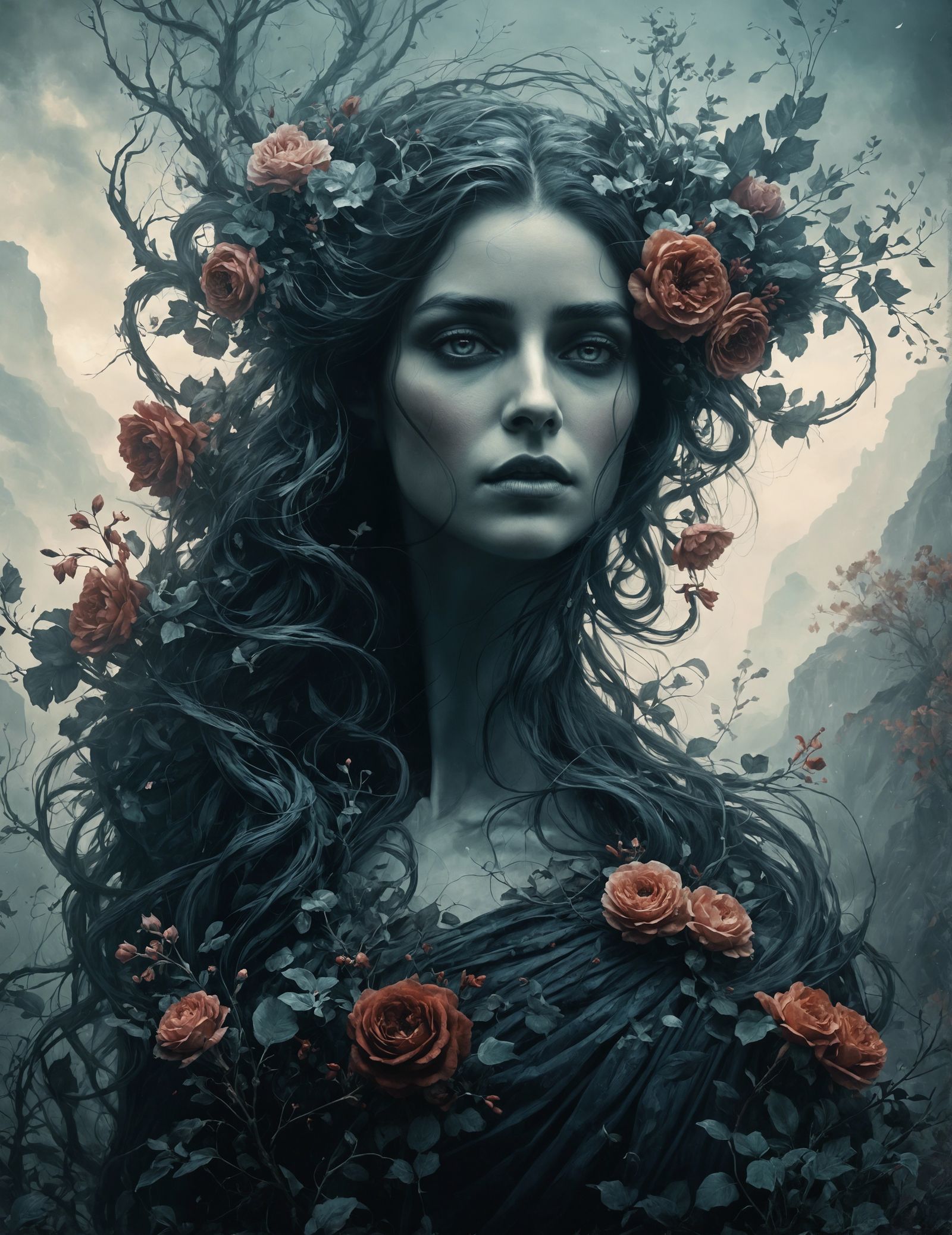 Hades and Persephone Portrait in Digital Painting Style