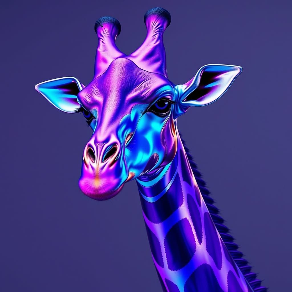 Iridescent Balloon Giraffe in Futuristic Neon Style