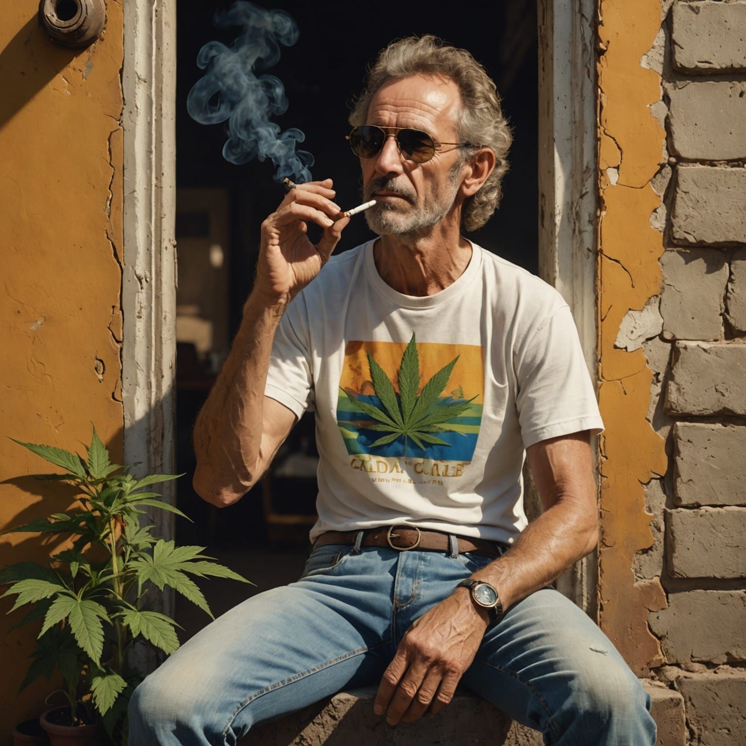 J.J. Cale Smoking in Golden Psychedelic Haze