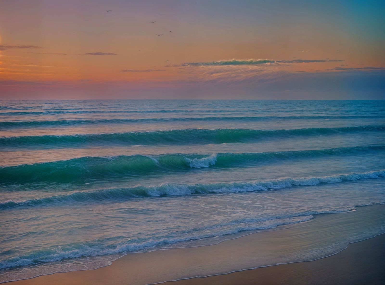 Serene Oceanscape with Motion Blur and Pastel Colors