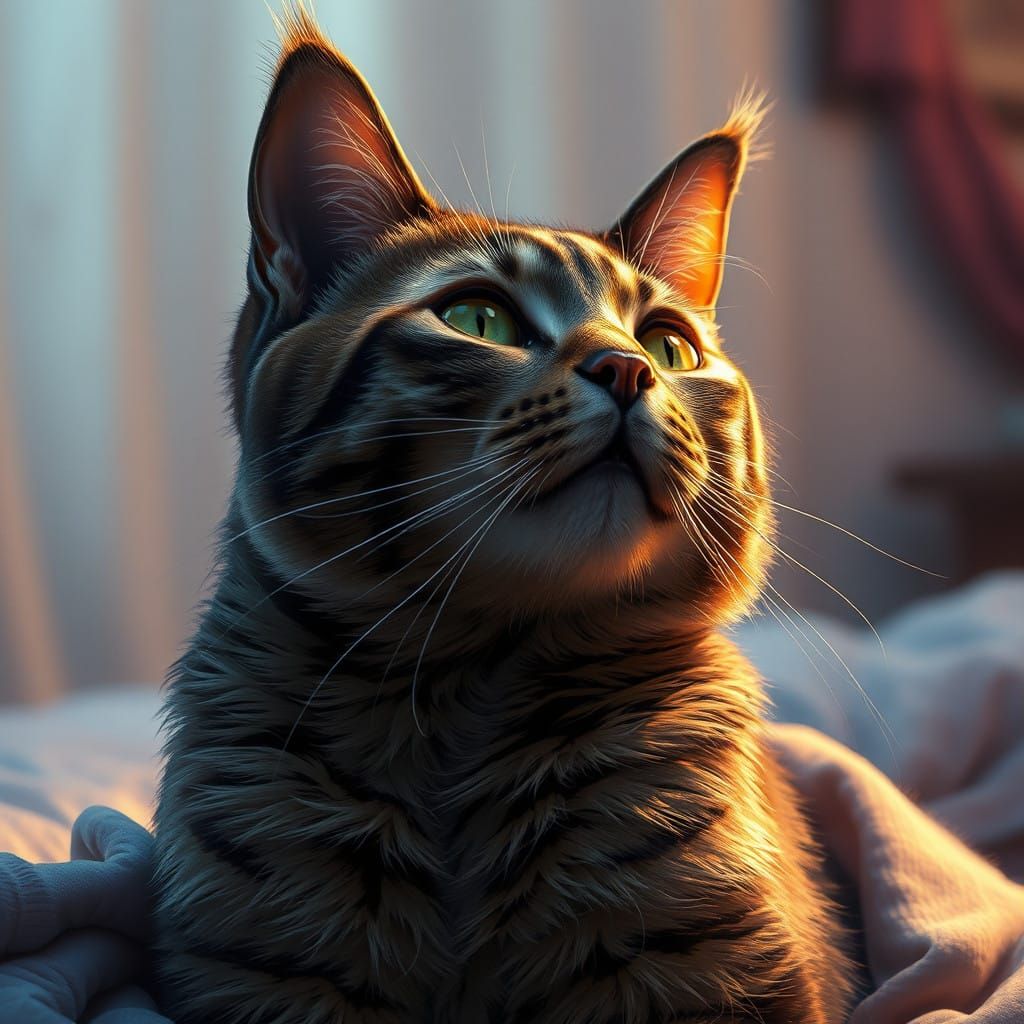 Intricate Bedroom Portrait of a Cat in Triadic Colors