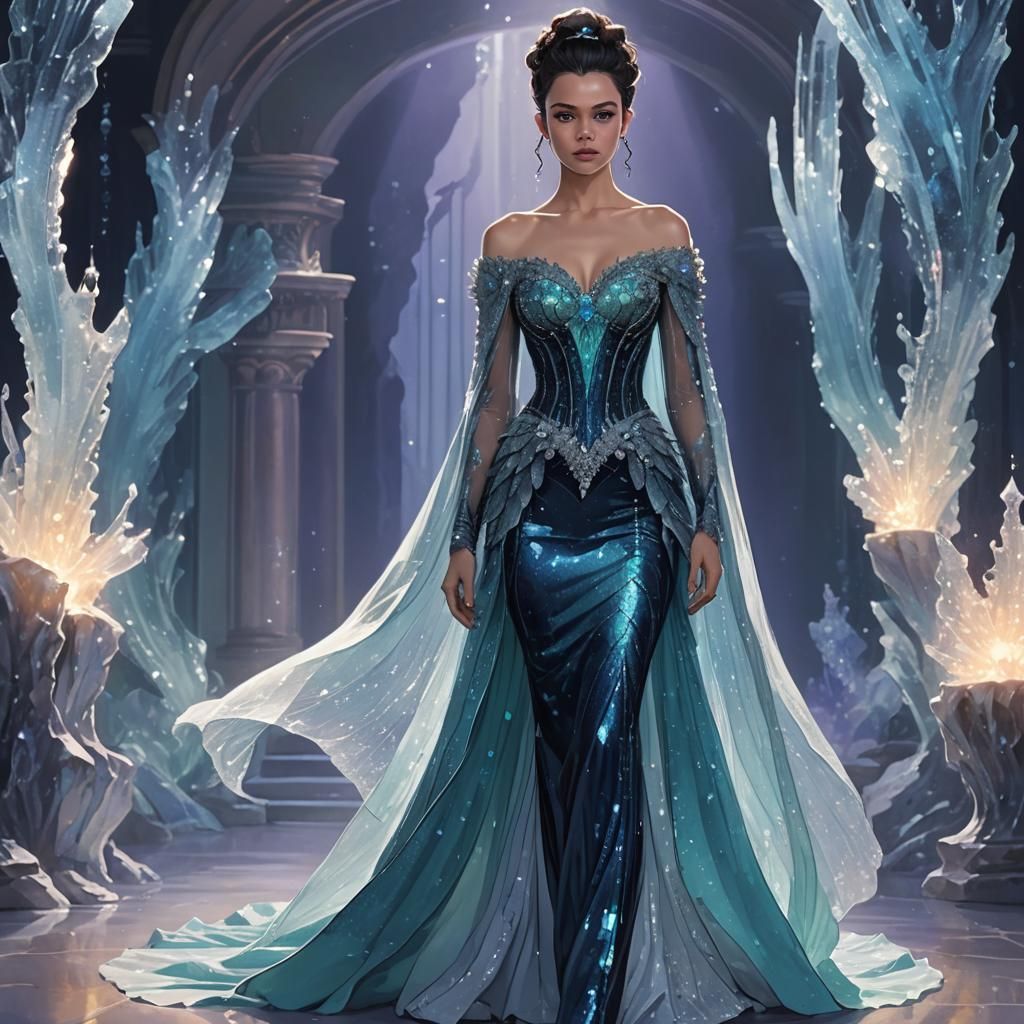 Crystal Dress Concept Art in Ballroom Setting