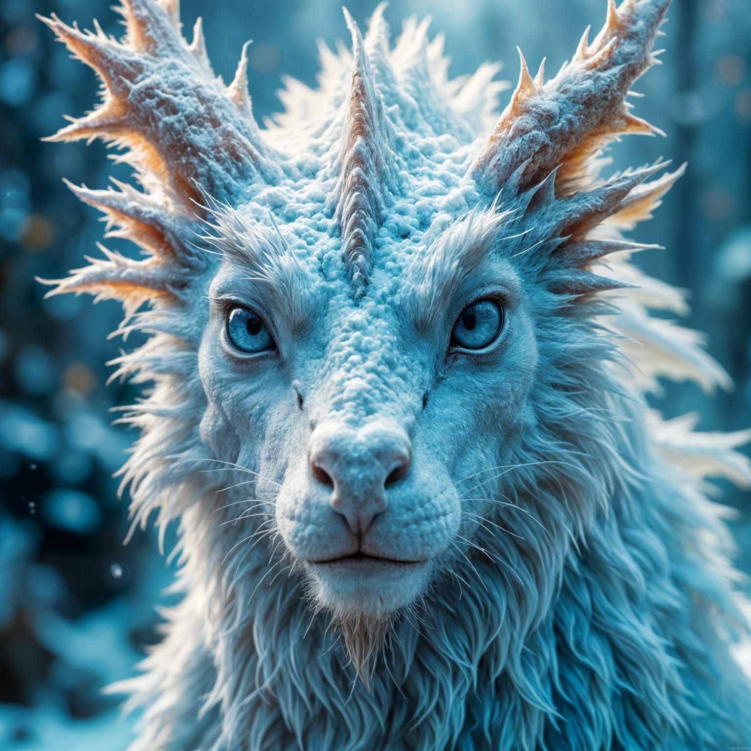 Surreal Dragon Portrait in Ethereal Winter Landscape