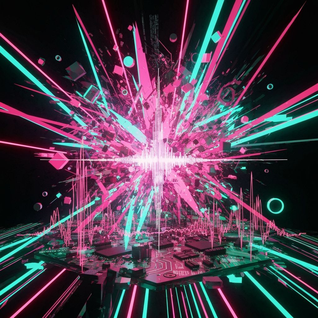 Explosion of Neon Colors on Glitching Circuit Board