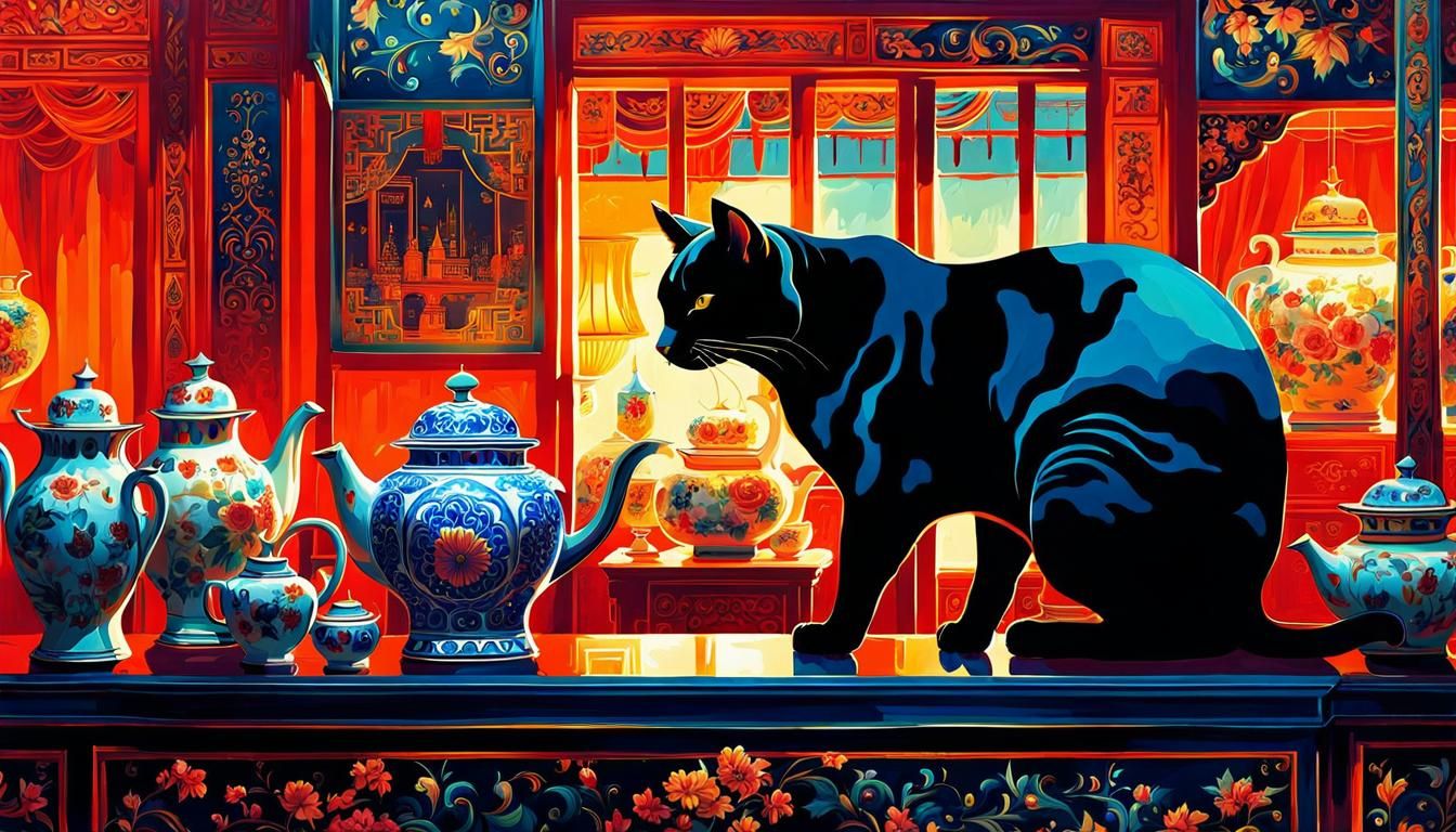 Colorful Cat-Bull in China Shop: Digital Illustration