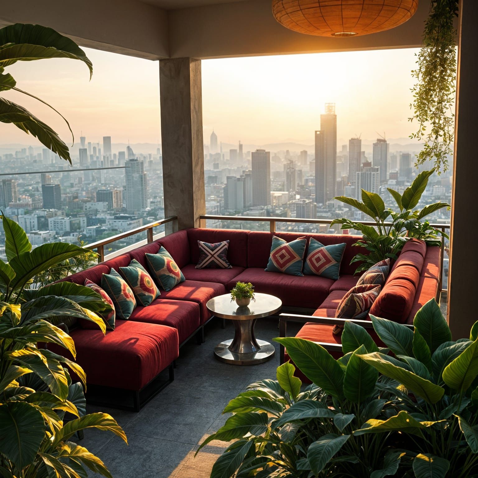 Surreal Rooftop Oasis in Solarpunk Style