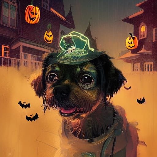 Dog Trick-or-Treating: Hyperdetailed Halloween Portrait