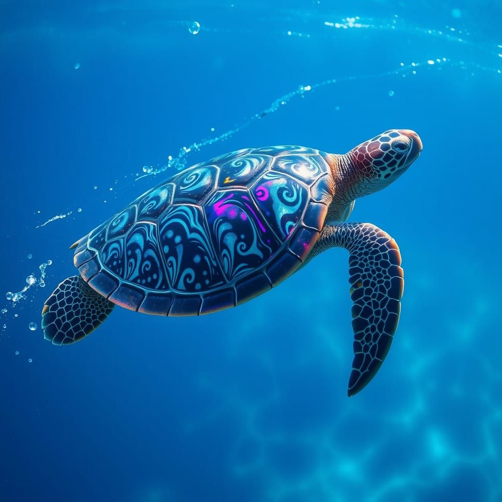 Majestic Sea Turtle Glides Through Crystal Clear Ocean