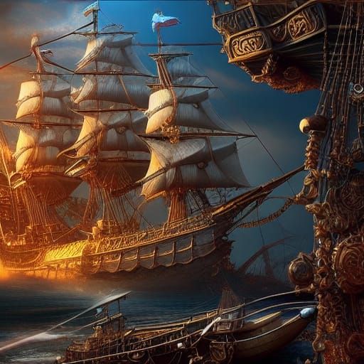 Jewel-Encrusted Dog Pirate Ship: Digital Matte Painting