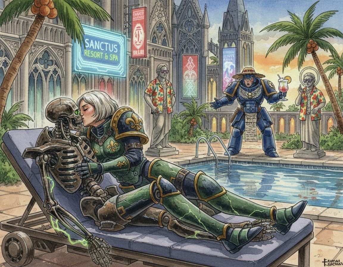 Sister of Battle and Necron Warrior at Resort