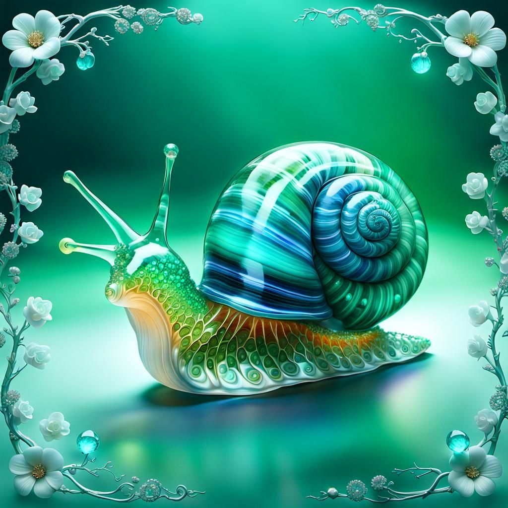 Bioluminescent Flowers in Jade Crystal Snail Shell