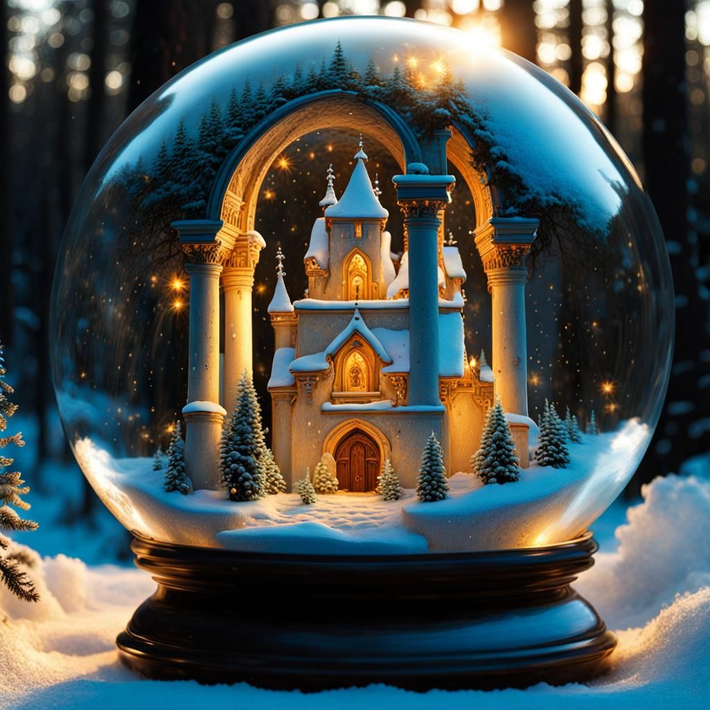 Magical Medieval Realm Inside Snow Globe