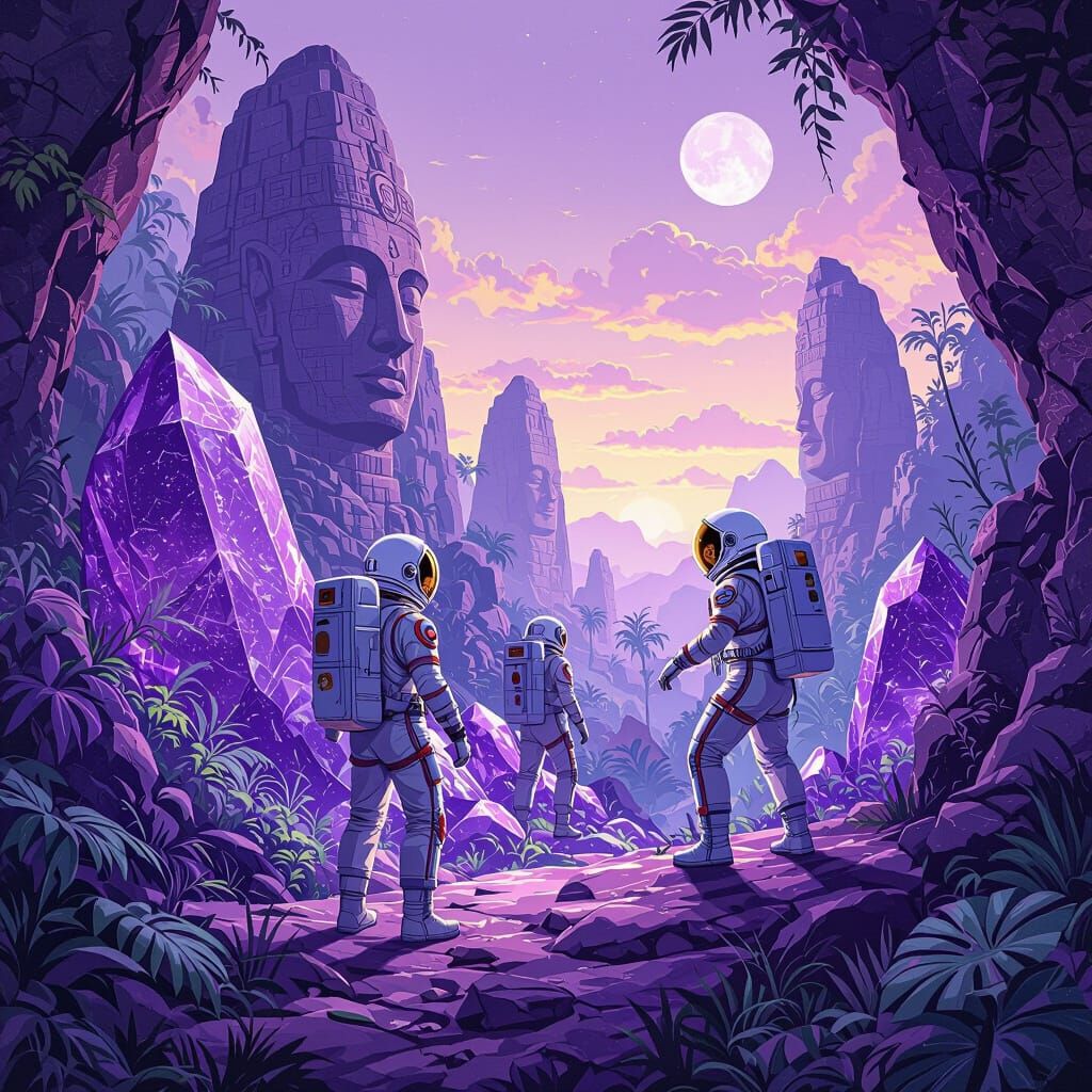 1950s Astronauts Explore Alien Ruins in Time-Life Style