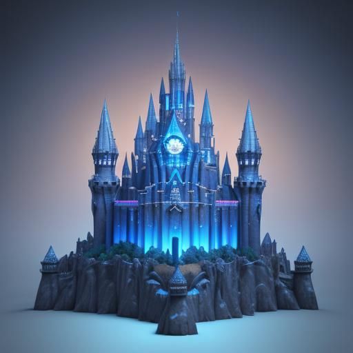 Royal Castle with Blue Fire, 3D Digital Art