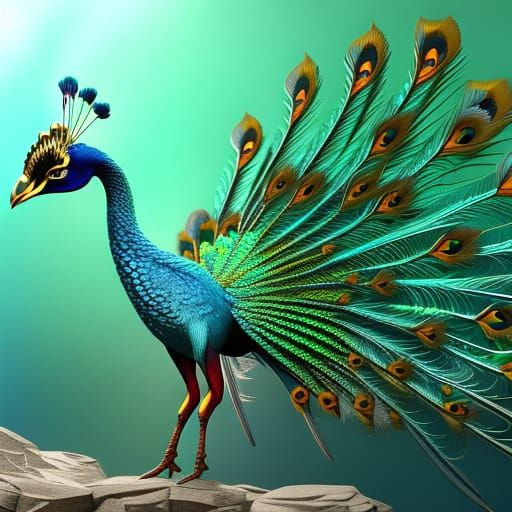 Glass Blown Crystal Young Male Peacock