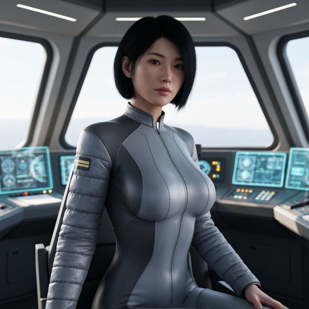 Photorealistic Asian Woman in Spaceship Command Room