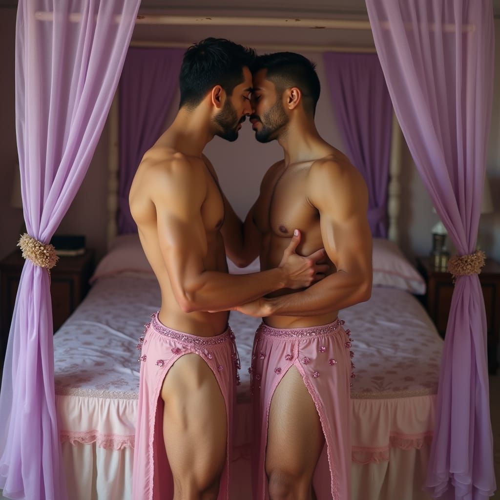 Romantic Embrace: Indian Men in Art Nouveau Style