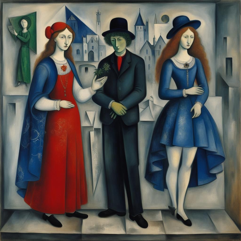 Mysterious Figures in a Combined Artistic Style