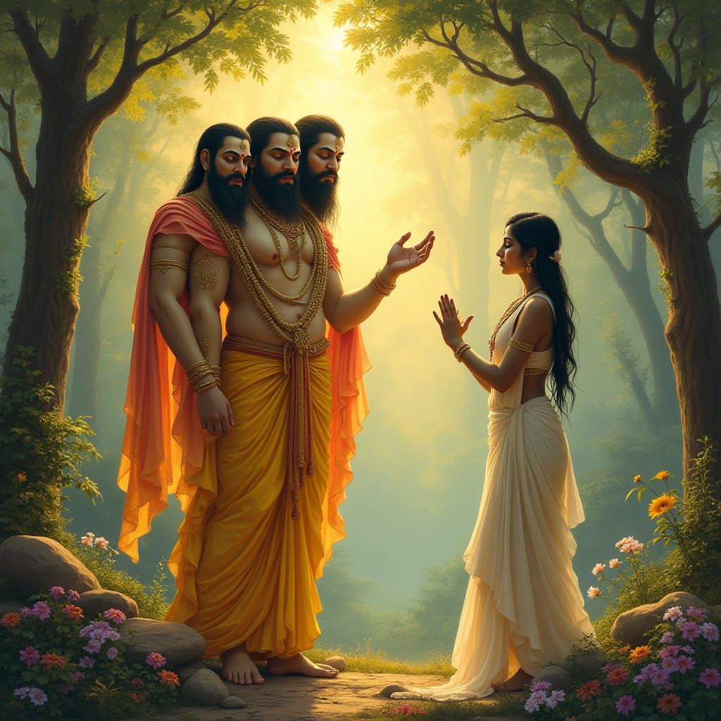 Brahma Blesses Parvati in Golden Light