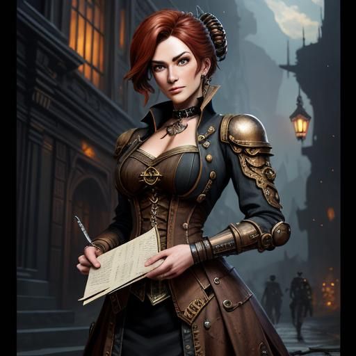 Steampunk Woman with Letter: Detailed Fantasy Art